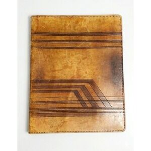 Vintage Tooled Leather Portfolio Brown Geometric Professional Document Organizer
